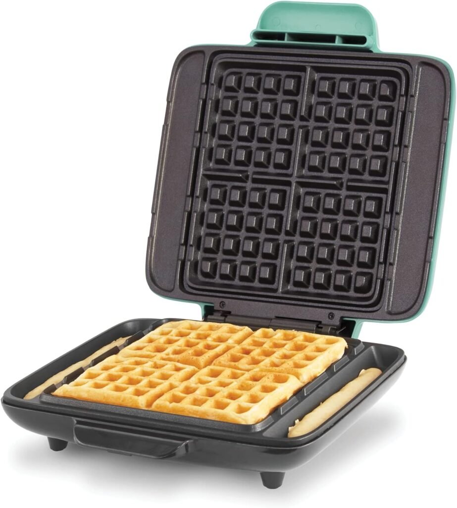 Dash Deluxe No-Drip Waffle Iron Maker Machine 1200W + Hash Browns, or Any Breakfast, Lunch,  Snacks with Easy Clean, Non-Stick + Mess Free Sides, Aqua