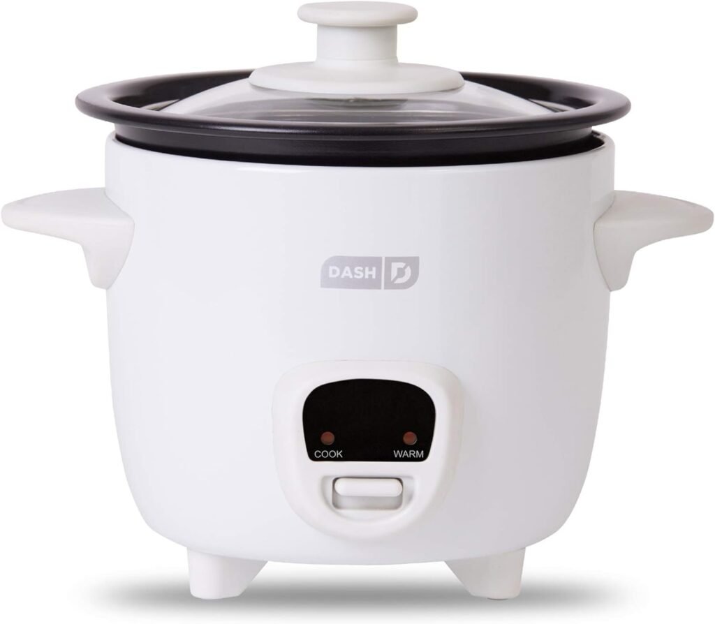 Dash DRCM200GBWH04 Mini Rice Cooker Steamer with Removable Nonstick Pot, White  DMW001WH Machine for Individual, Paninis, Hash Browns,  other Mini waffle maker, 4 inch, White
