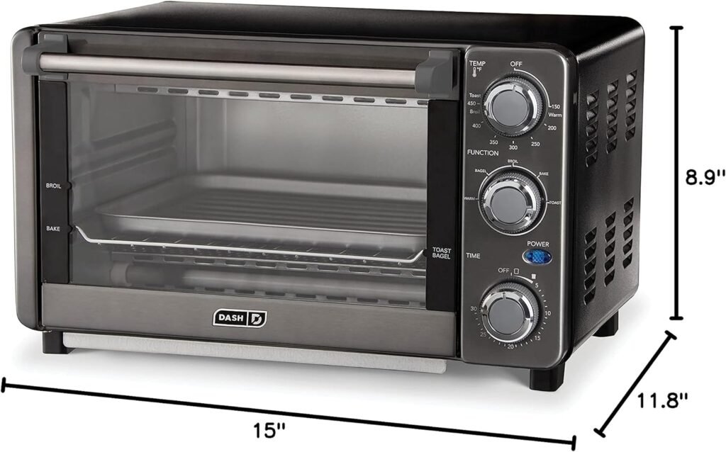Dash Express Countertop Toaster Oven with Quartz Technology, Bake, Broil, and Toast with 4 Slice Capacity and Pizza Capability – Black