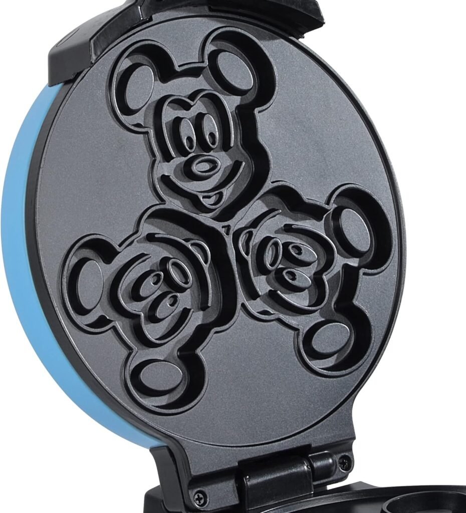 Disney Mickey  Minnie Double Flip Waffle Maker by Select Brands - Disney Waffle Maker - Features Non-Stick Plates - Blue Minnie  Mickey Mouse Waffle Iron for Disney Fans - Makes 6 Waffles