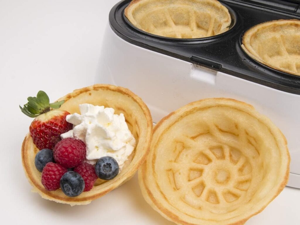 Double Waffle Bowl Maker by StarBlue - White - Make bowl shapes Belgian waffles in minutes | Best for serving ice cream and fruit | Gift ideas 110V 50/60Hz 1200W