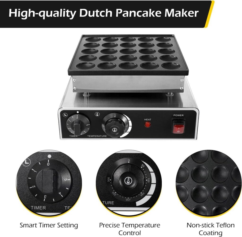 Dyna-Living Dutch Pancake Maker Electric Mini Pancake Iron Muffin Machine 25pcs Non-stick Dorayaki Maker 110V Commercial Home Kitchen for Baking Crepes, Muffins, Dutch Pancakes