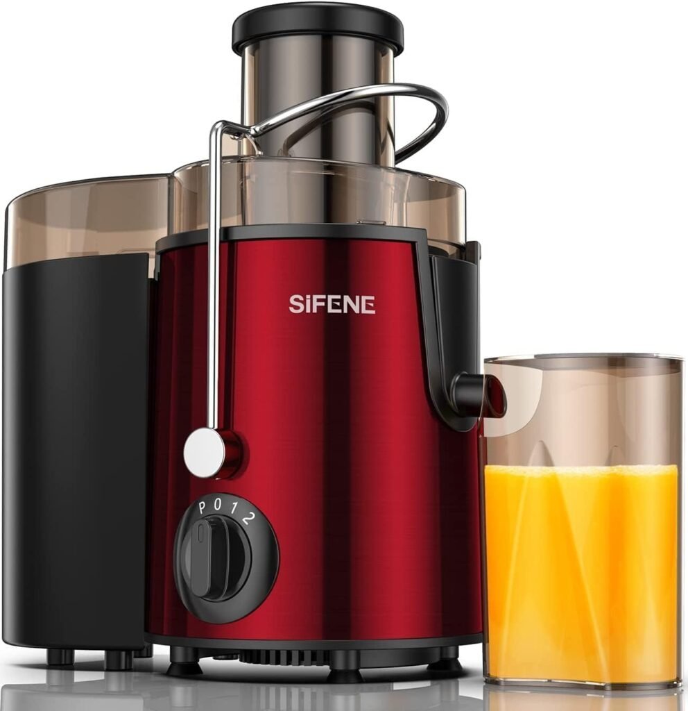 Effortless Juicer Machines, SiFENE 3 Big Mouth Centrifugal Juicer for Fruits  Vegetables, Easy-Clean Juicing Maker, BPA-Free (Sleek Stainless Steel Red)