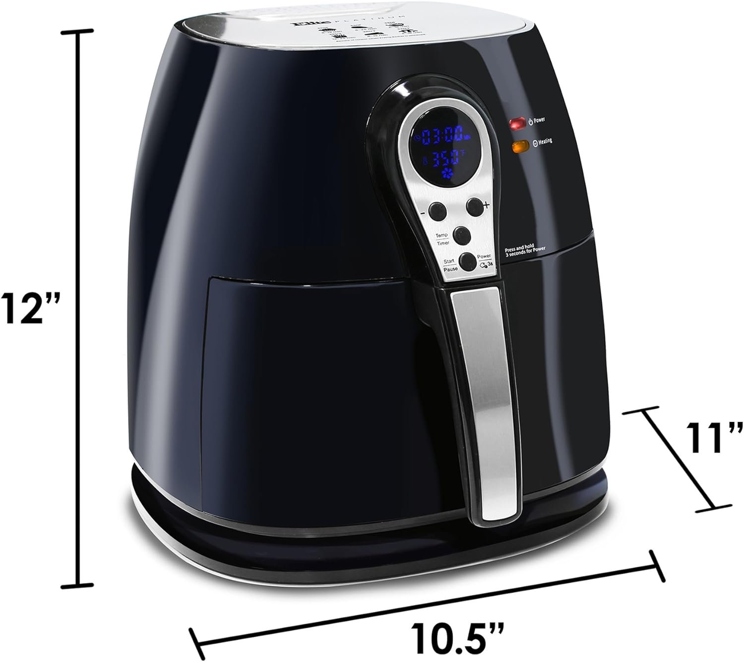 Elite Gourmet EAF1121BG Personal 1.1 Qt. Compact Space Saving Electric Hot Air Fryer Oil-Less Healthy Cooker, Timer  Temperature Controls, 1000W,Blue Gray