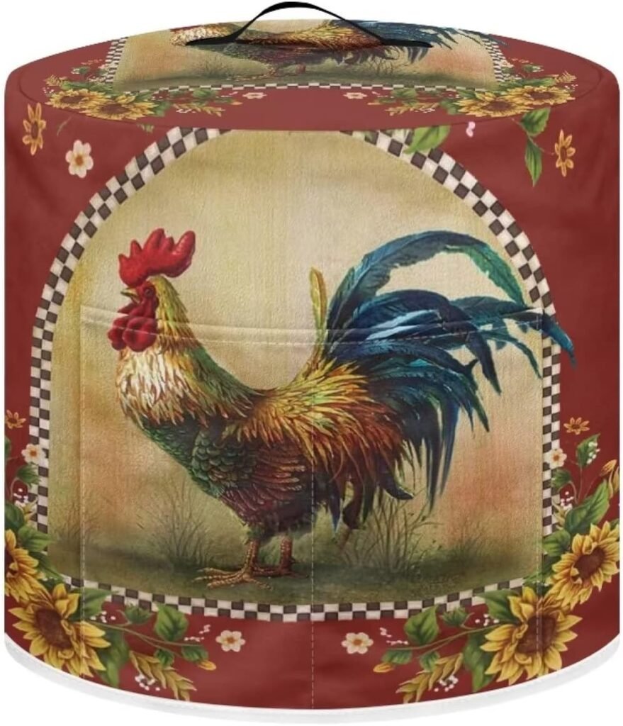 FUIBENG Lovely Chicken Small Kitchen Appliance Cover for Pressure Cooker，Cute Rooster Rice Cooker Carrier Bag with Pocket，for Outdoor Camping，Picnic-L