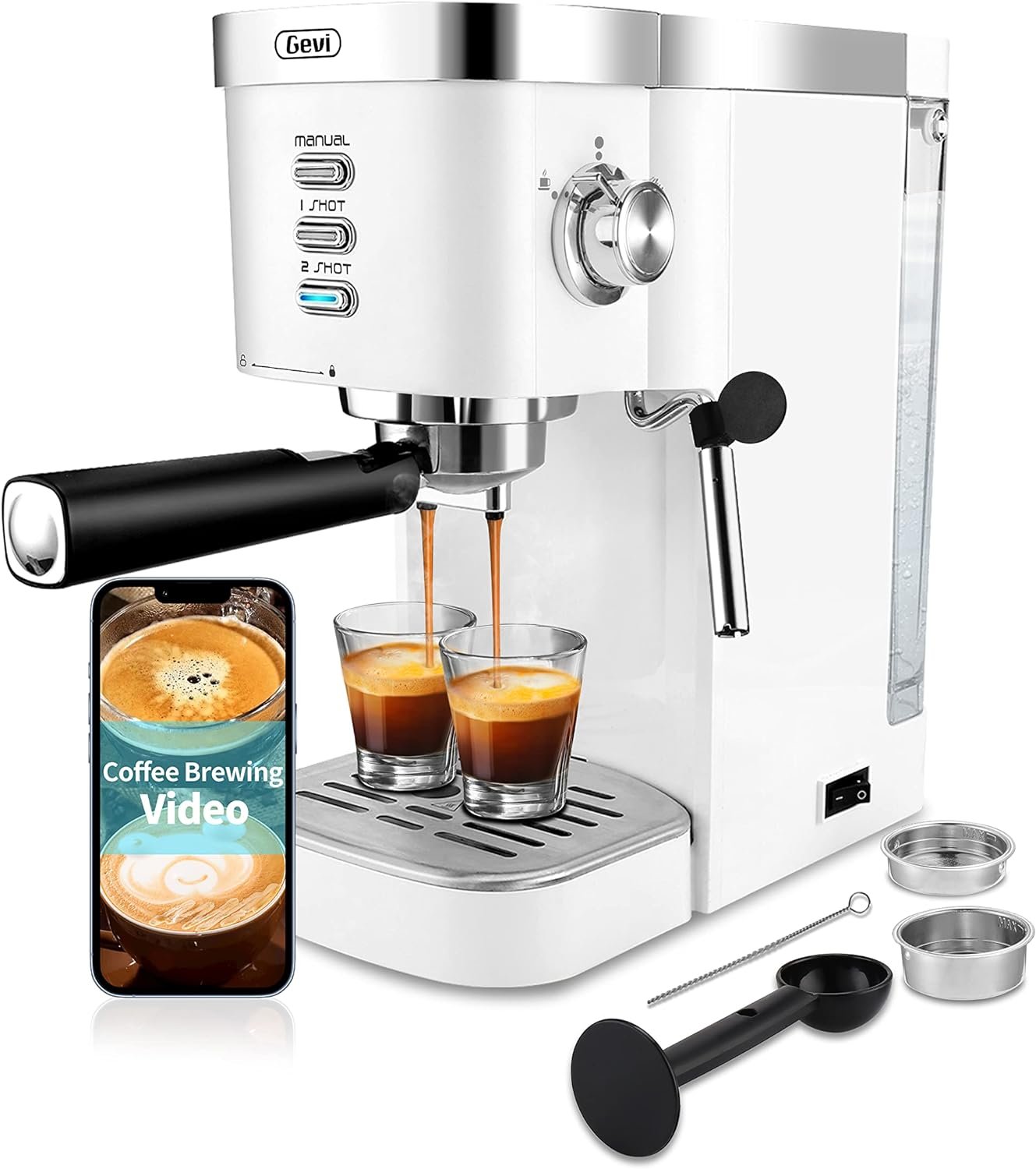Gevi Espresso Machines 20 Bar Fast Heating Commercial Automatic Cappuccino Coffee Maker with Foaming Milk Frother Wand for Espresso, Latte Macchiato, 1.2L Removable Water Tank