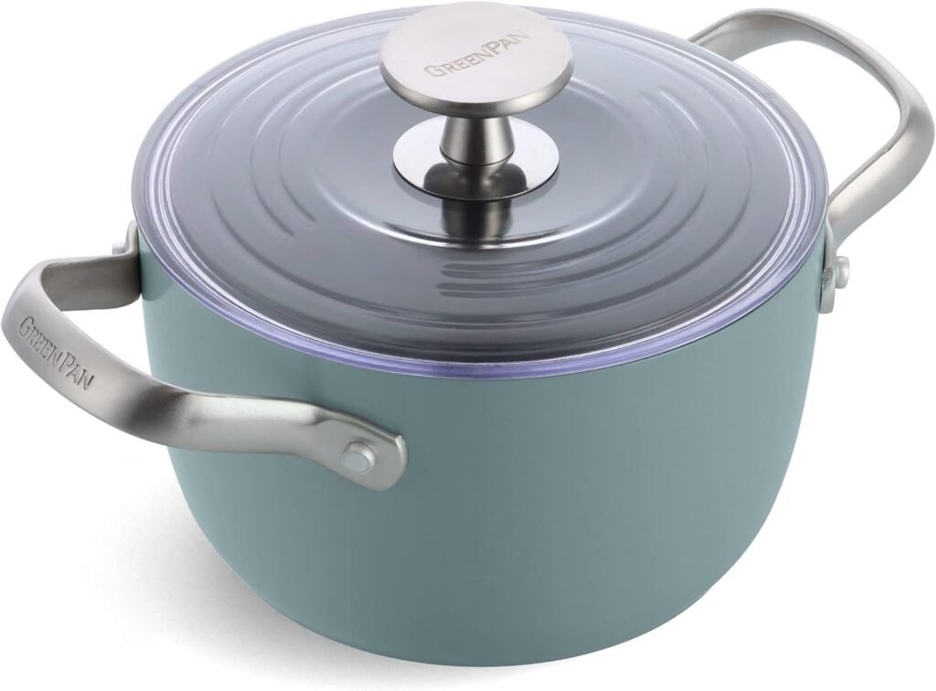 GreenPan Healthy Ceramic Nonstick, 2QT Rice Grains and Soup Maker, Caldero Pot with Lid, PFAS-Free, Induction, Dishwasher Safe, Oven Safe, Smokey Blue