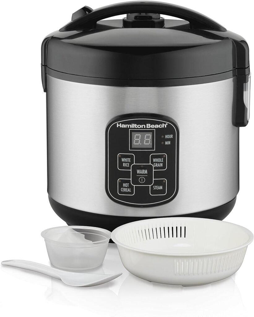 Hamilton Beach Digital Programmable Rice Cooker  Food Steamer, 8 Cups Cooked (4 Uncooked)  Power Elite Blender with 12 Functions for Puree, Ice Crush, Shakes and Smoothies, Black
