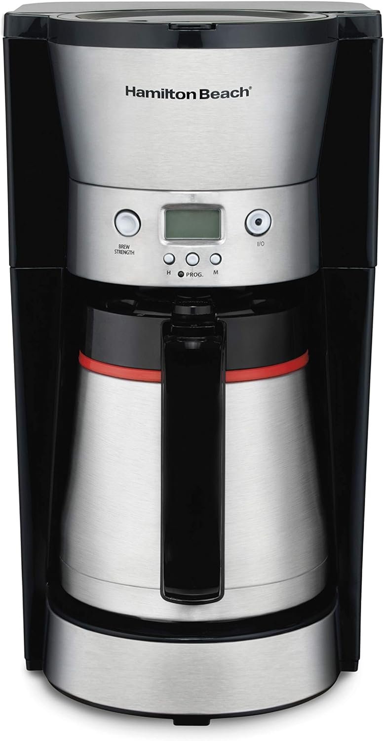 Hamilton Beach Programmable Coffee Maker with 10 Cup Thermal Carafe, 3 Brewing Options, Auto Shutoff  Pause and Pour, Stainless Steel (46899A)