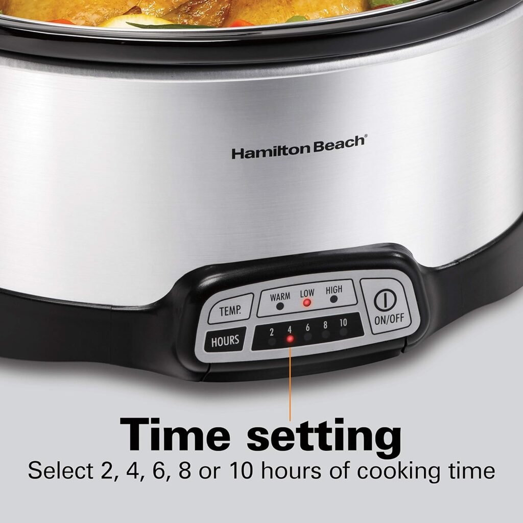 Hamilton Beach Programmable Slow Cooker with Flexible Easy Programming, 5 Cooking Times, Dishwasher-Safe Crock, Lid, 7 Quart, Silver