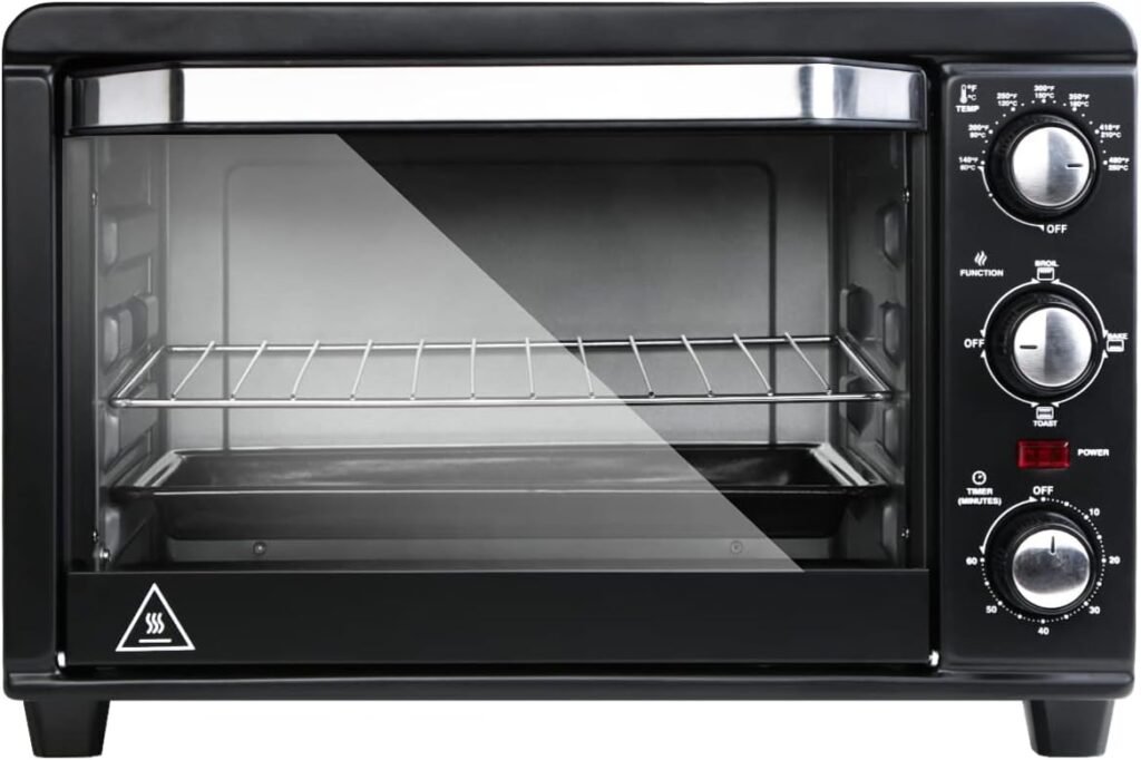 Healsmart Toaster Oven with 20Litres Capacity,Compact Size Countertop Toaster, Easy to Control with Timer-Bake-Broil-Toast Setting, 1200W, Stainless Steel,16x11in,Black,Extra Large