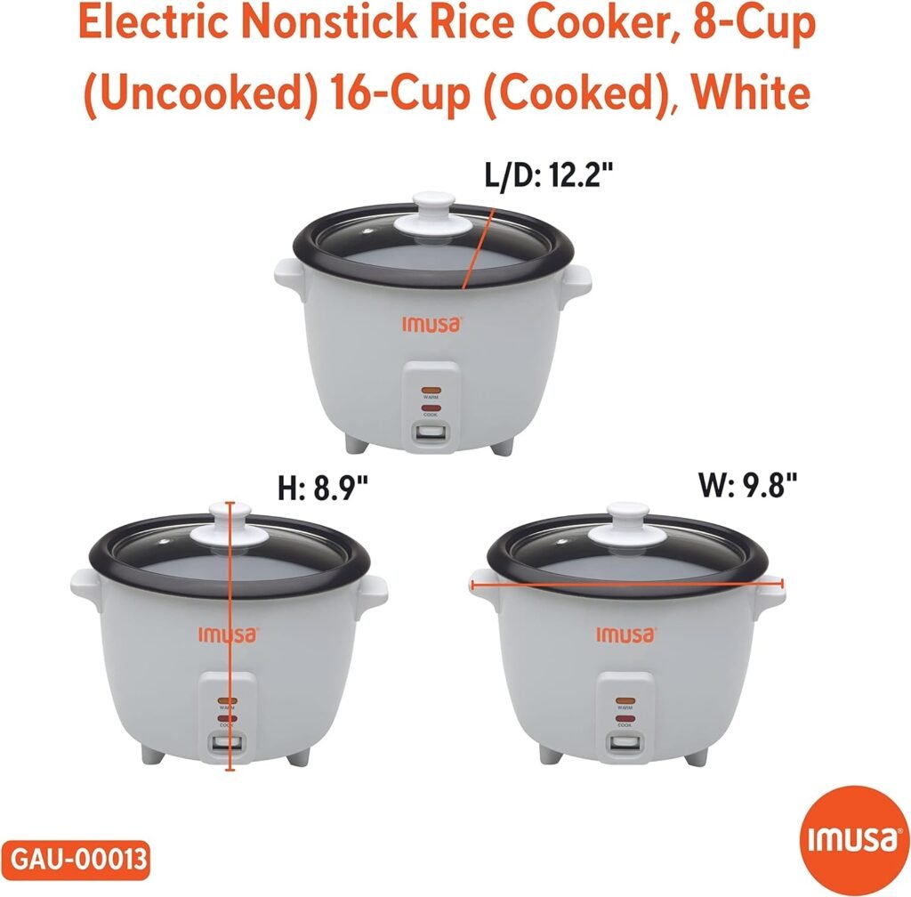 IMUSA USA GAU-00011 Electric Nonstick Rice Cooker 3-Cup (Uncooked) 6-Cup (Cooked), White
