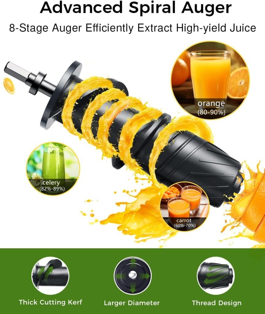 Juicer Machines, Cold Press Juicer Machines 3 inches Wide Chute, Vividmoo Slow Masticating Juicer, Celery Juicers with Reverse Function  Quiet Motor, High Yield Juice Extractor with Handle