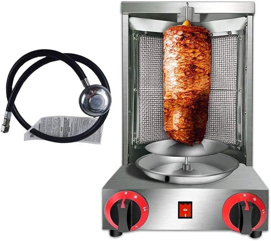 Li Bai Shawarma Machine Kebab Grill Gas Vertical Broiler Gyro Meat Rotisserie with 2 Burner for Restaurant Home Garden（Registered Design Patent）