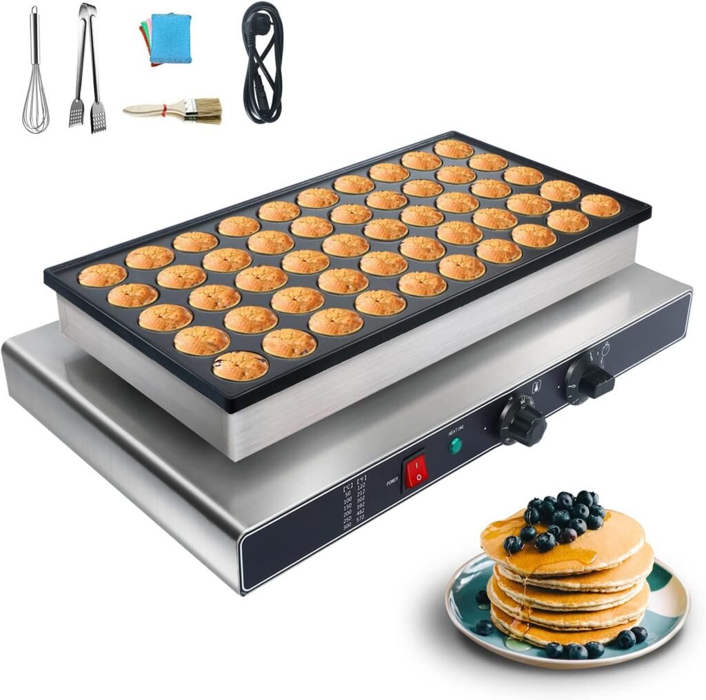 LIANQIAN 110V Mini Pancakes Maker - 50PCS 1700W Commercial Electric Nonstick Pie Baker, 1.8 Inches Pancake Machine with Adjustable Thermostats  Timers - Ideal for Home Kitchen and Restaurants