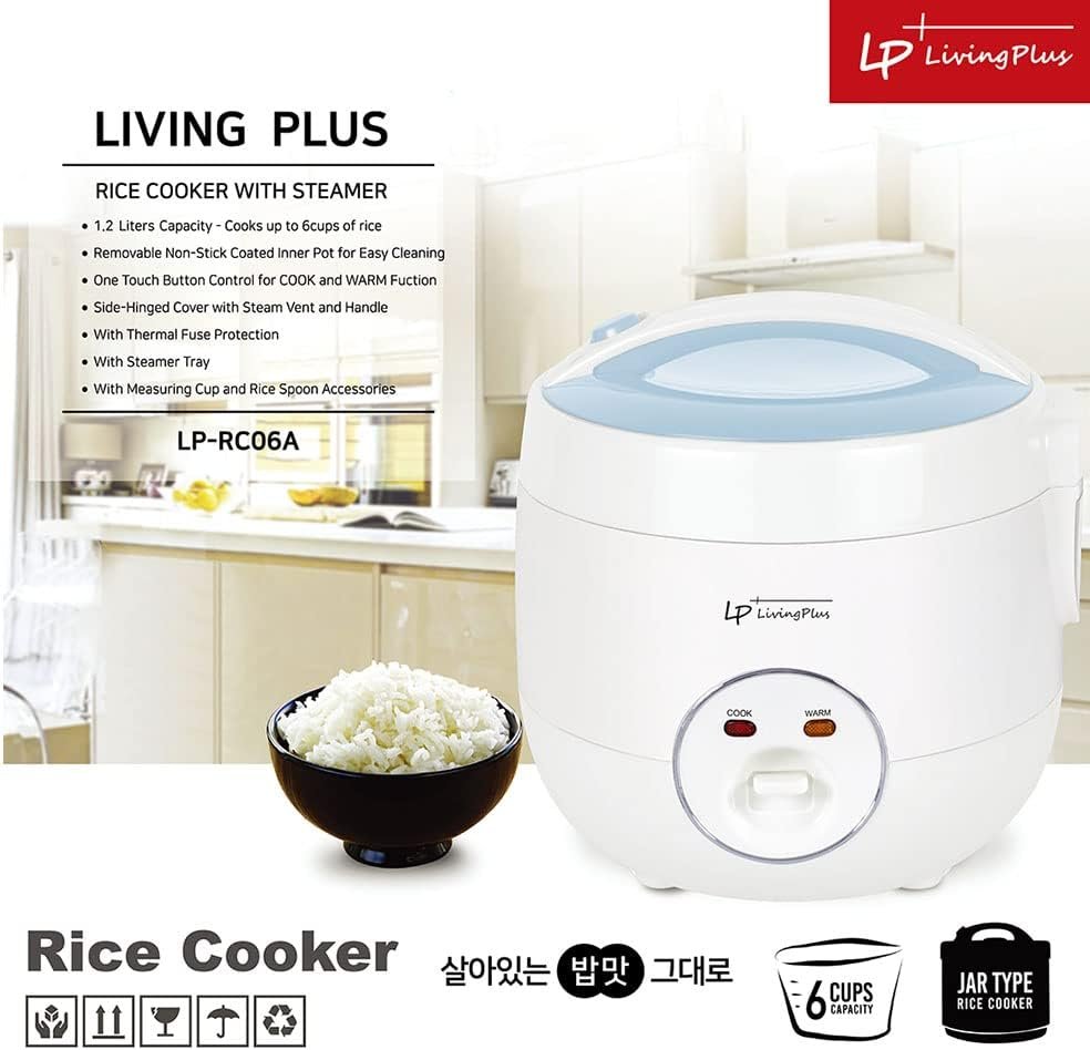 LP Living Plus Electric Rice Cooker, Non Stick Coating, One Touch Button (0.6L/3Cup)