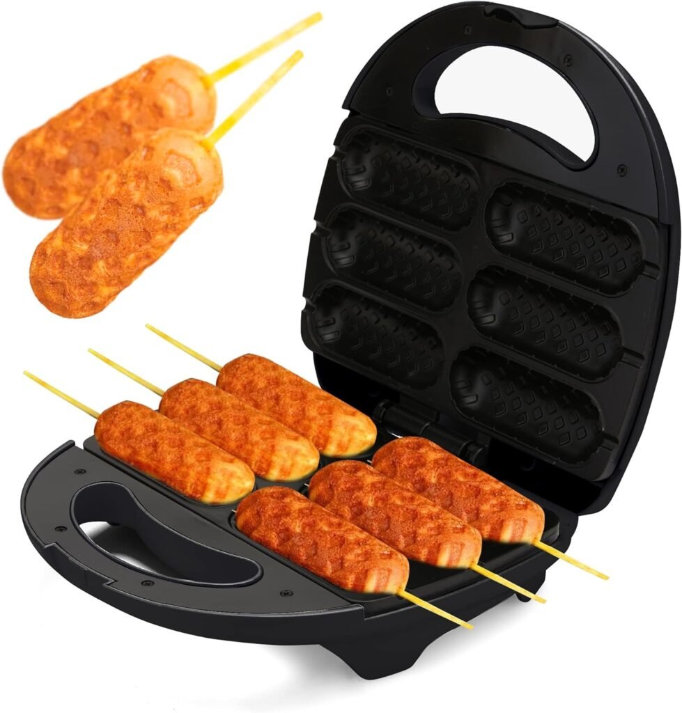 Lumme Waffle Corn Dog Maker Cheese on a stick, Corn Dog Sticks Included, Family Fun experience quick and easy mix any batch 6 corn dog maker non-stick Plate perfect for birthday parties Black