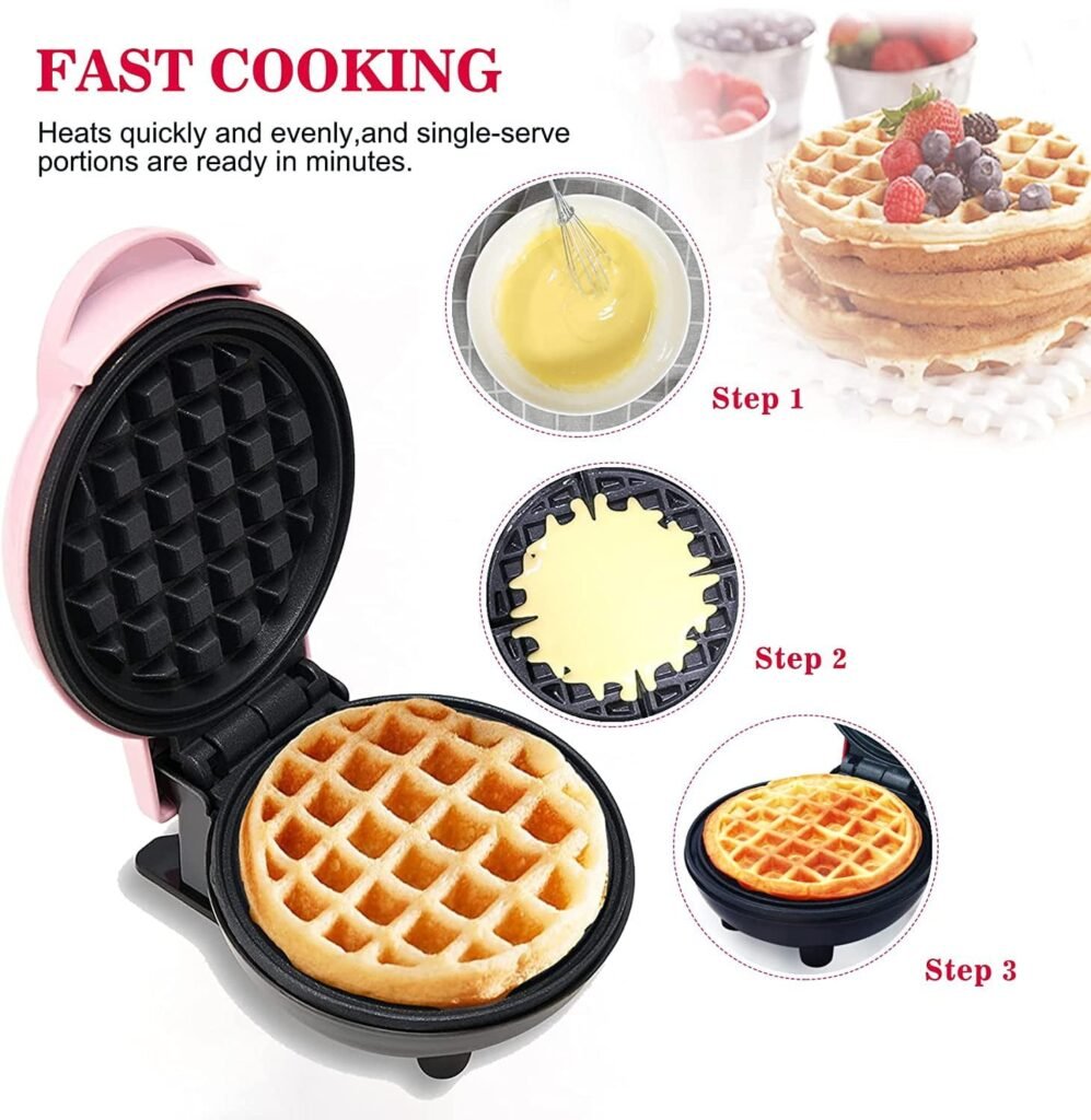 Mini Maker Waffle Maker 5“ Non-Stick Waffler Iron Stuffler Stuffed Wafflera Adjustable Browning Control, Heart, Azure