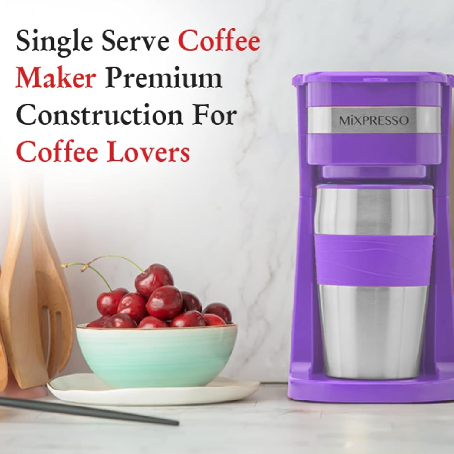 Mixpresso 2-In-1 Single Cup Coffee Maker 14oz Travel Mug, Portable Coffee Maker For Travel, Personal Drip Coffee Brewer Tumbler Advanced Auto Shut Off Function Reusable Eco-Friendly Filter