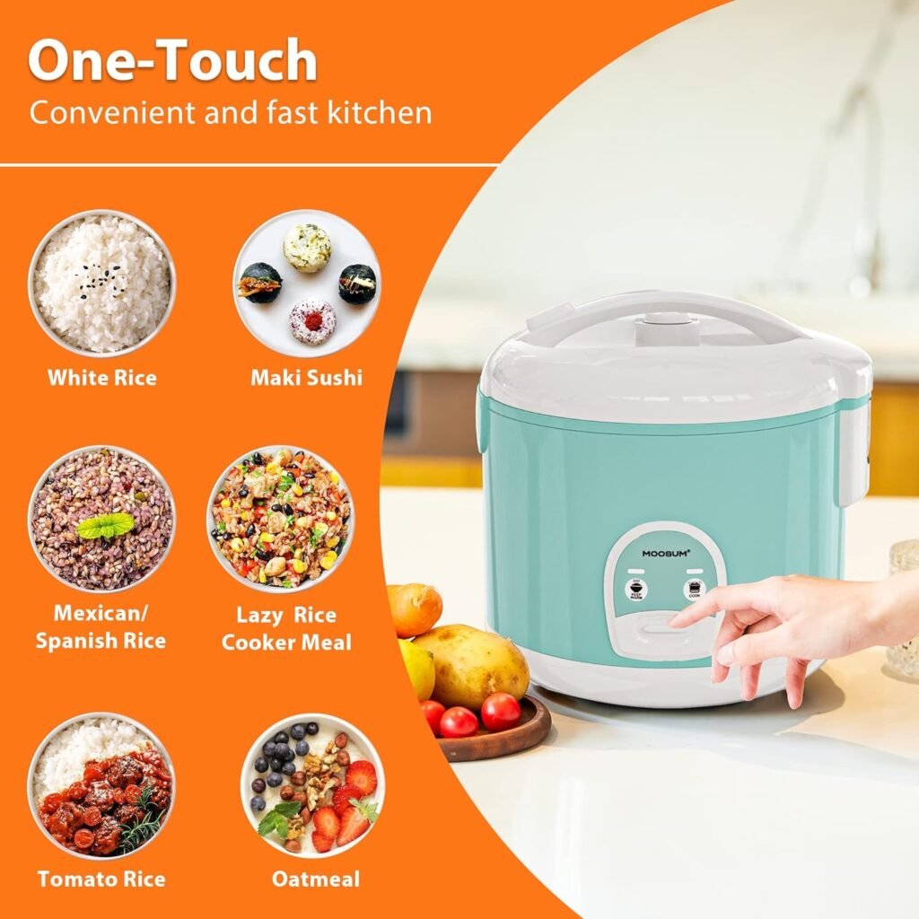 MOOSUM Electric Rice Cooker with One Touch for Asian Japanese Sushi Rice, 5-cup Uncooked/10-cup Cooked, FastConvenient Cooker with Steamer, Stainless Steel Housing and Auto Warmer