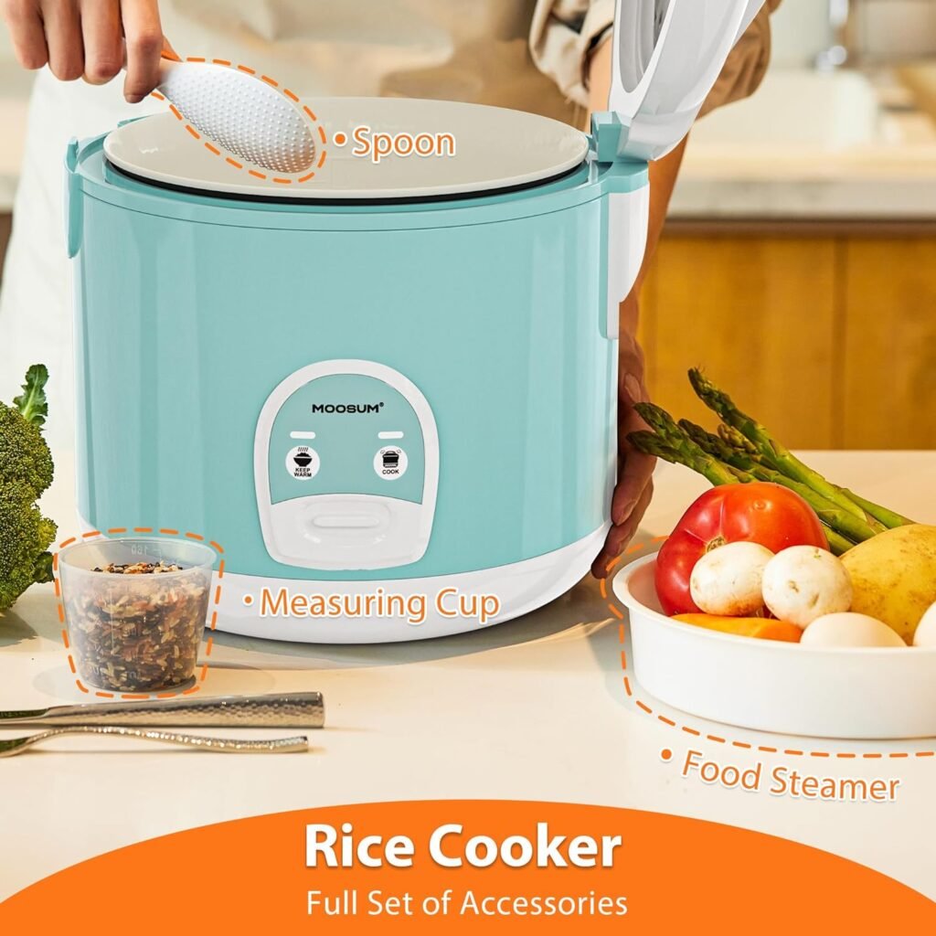 MOOSUM Electric Rice Cooker with One Touch for Asian Japanese Sushi Rice, 5-cup Uncooked/10-cup Cooked, FastConvenient Cooker with Steamer, Stainless Steel Housing and Auto Warmer