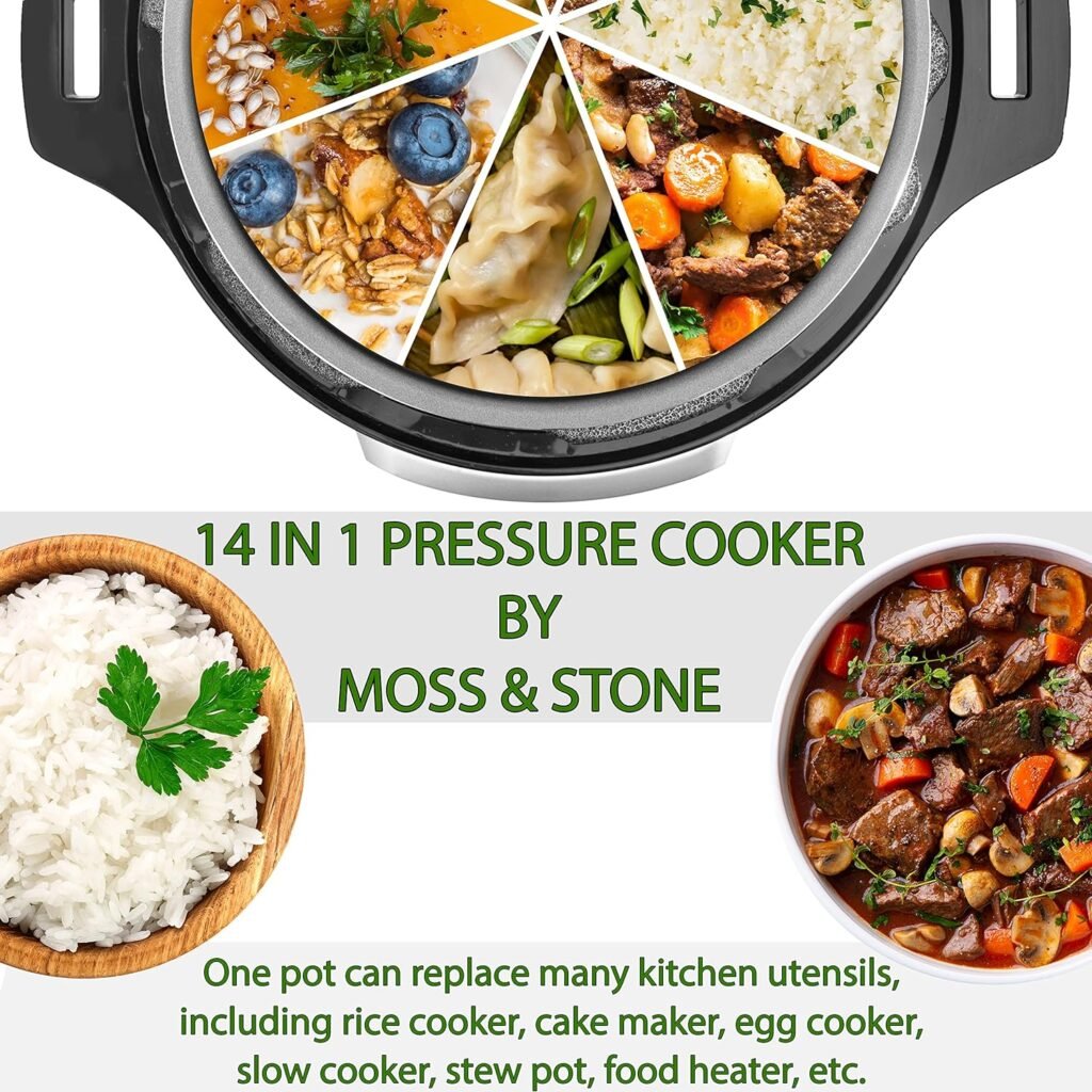 Moss  Stone Electric Multicooker Digital Rice Cooker Small 4-8 Cup 10 Pre-Programmed Settings Brown White / Food Steamer, Slow With Steamer For Vegetables, Nonstick Pot Stainless Steel