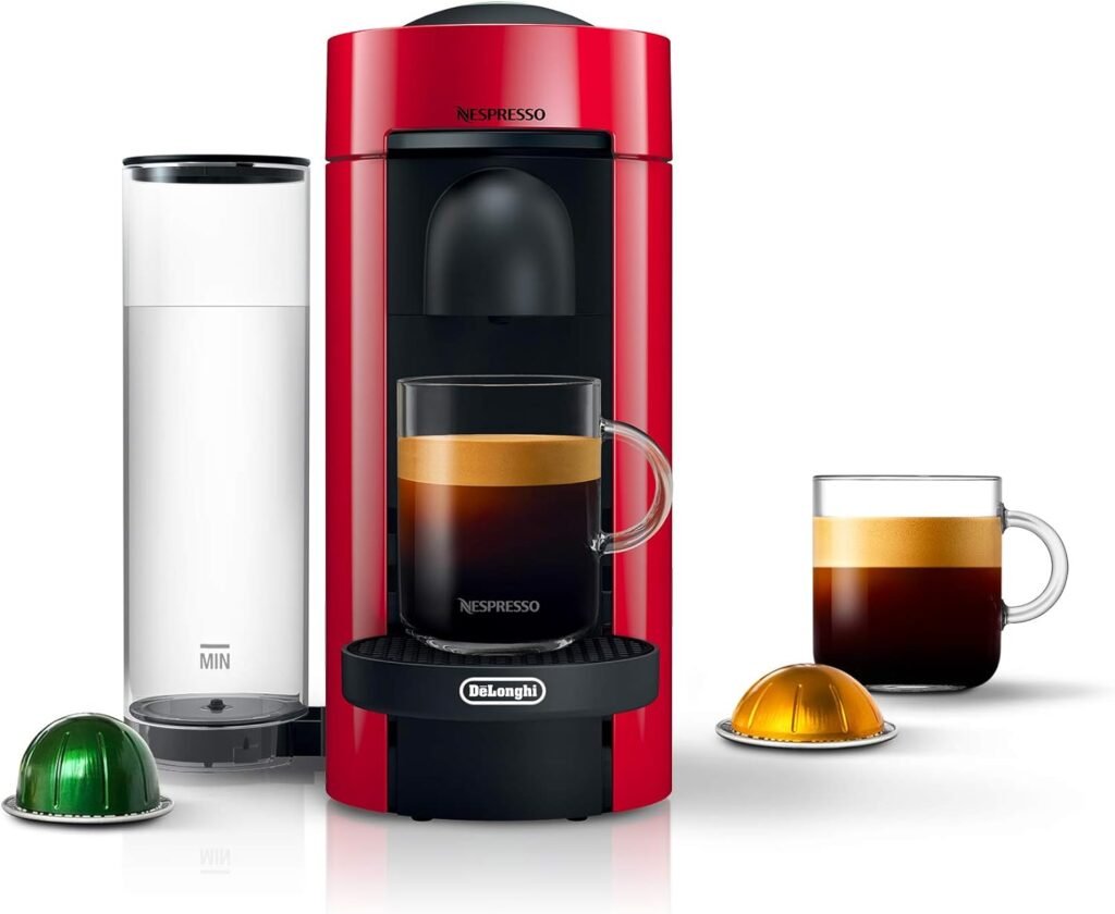 Nespresso VertuoPlus Coffee and Espresso Machine by DeLonghi, 5 fl.oz. Cherry Red