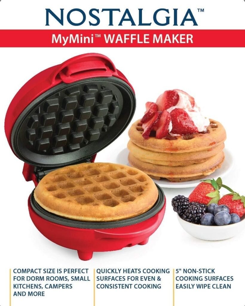 Nostalgia MWF5AQ MyMini Personal Electric Waffle Maker, Hash browns, French Toast Grilled Cheese, Quesadilla, Brownies, Cookies, Red