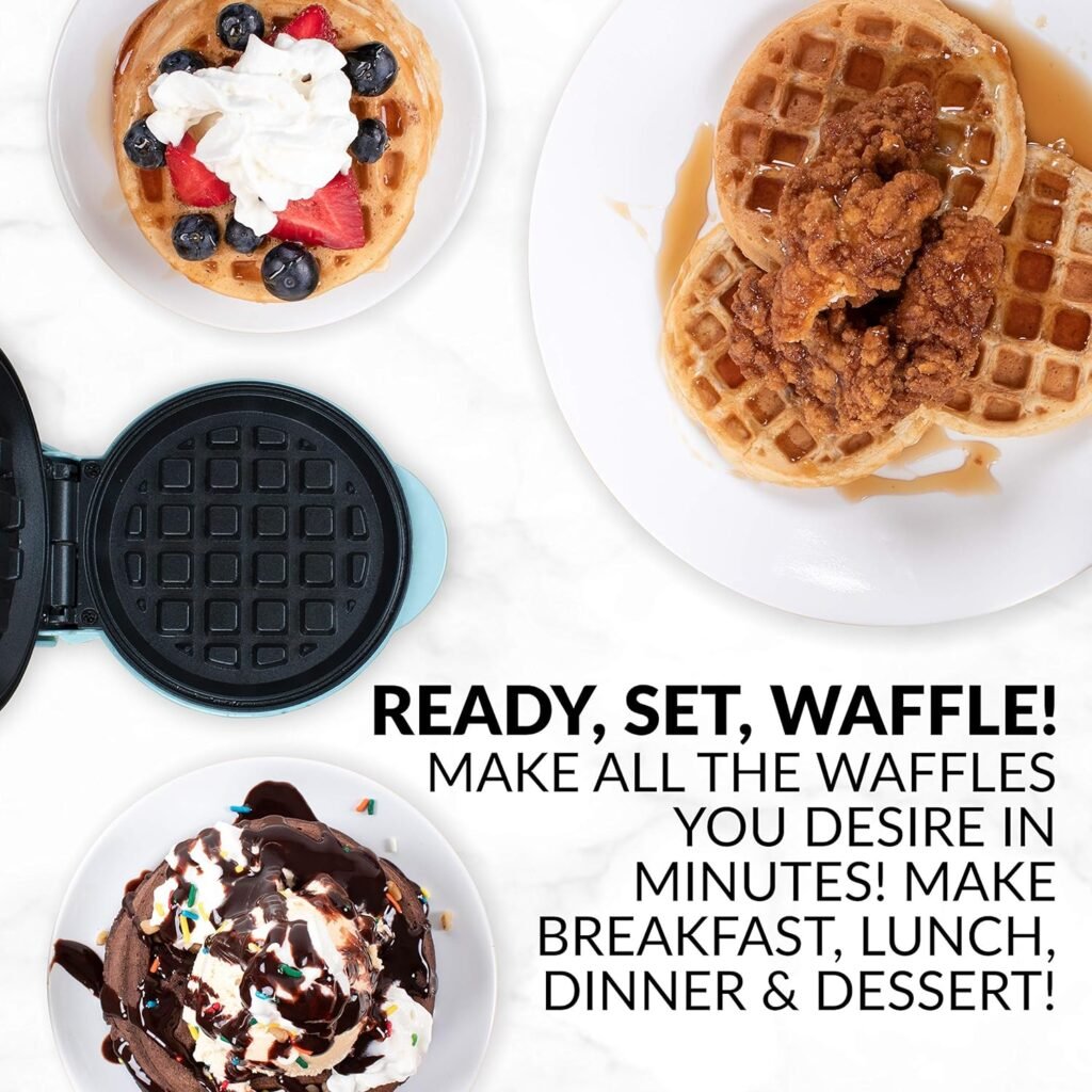 Nostalgia MyMini Personal Electric Waffle Maker, 5-Inch Cooking Surface, Waffle Iron for Hash Browns, French Toast, Grilled Cheese, Quesadilla, Brownies, Cookies, Aqua: Home Kitchen
