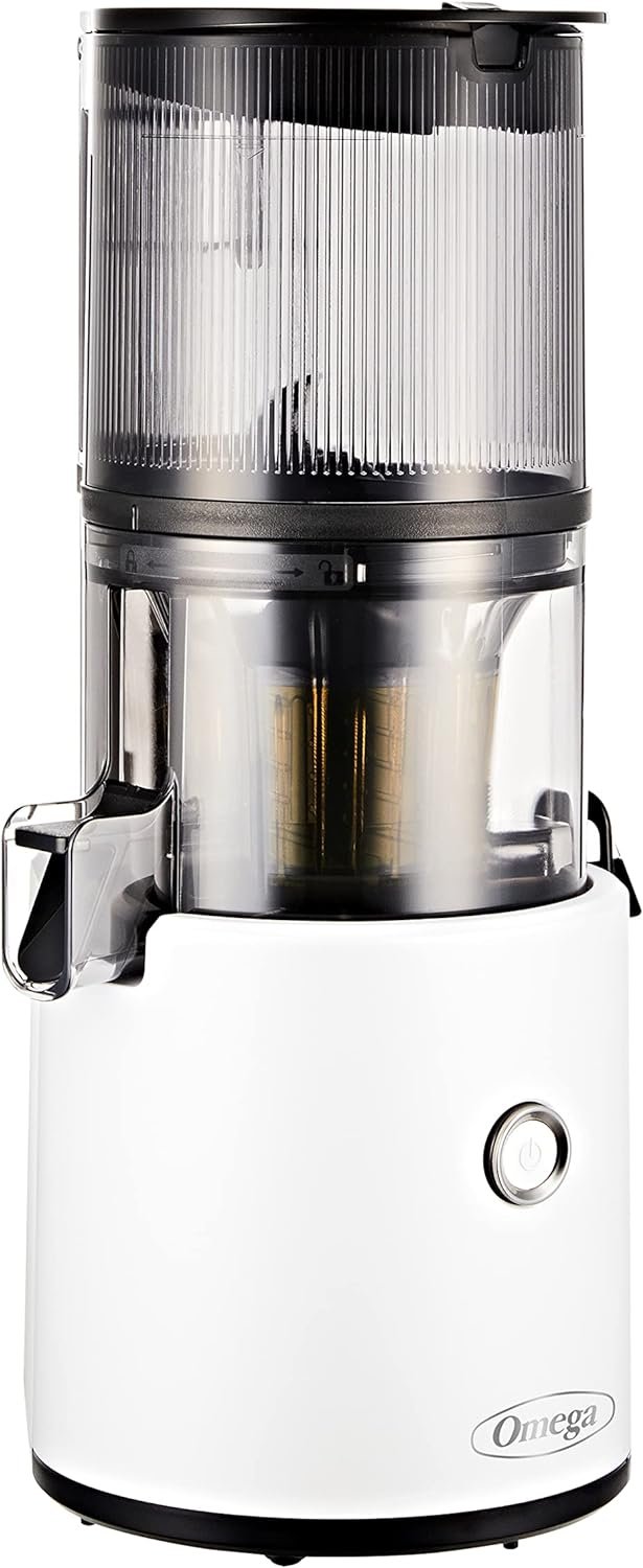 Omega Juicer Easy Clean Slow Masticating Cold Press Vegetable and Fruit Juice Extractor Effortless Series for Batch Juicing with Extra Large Hopper for No-Prep, 68-Ounce Capacity, 150-Watts, White
