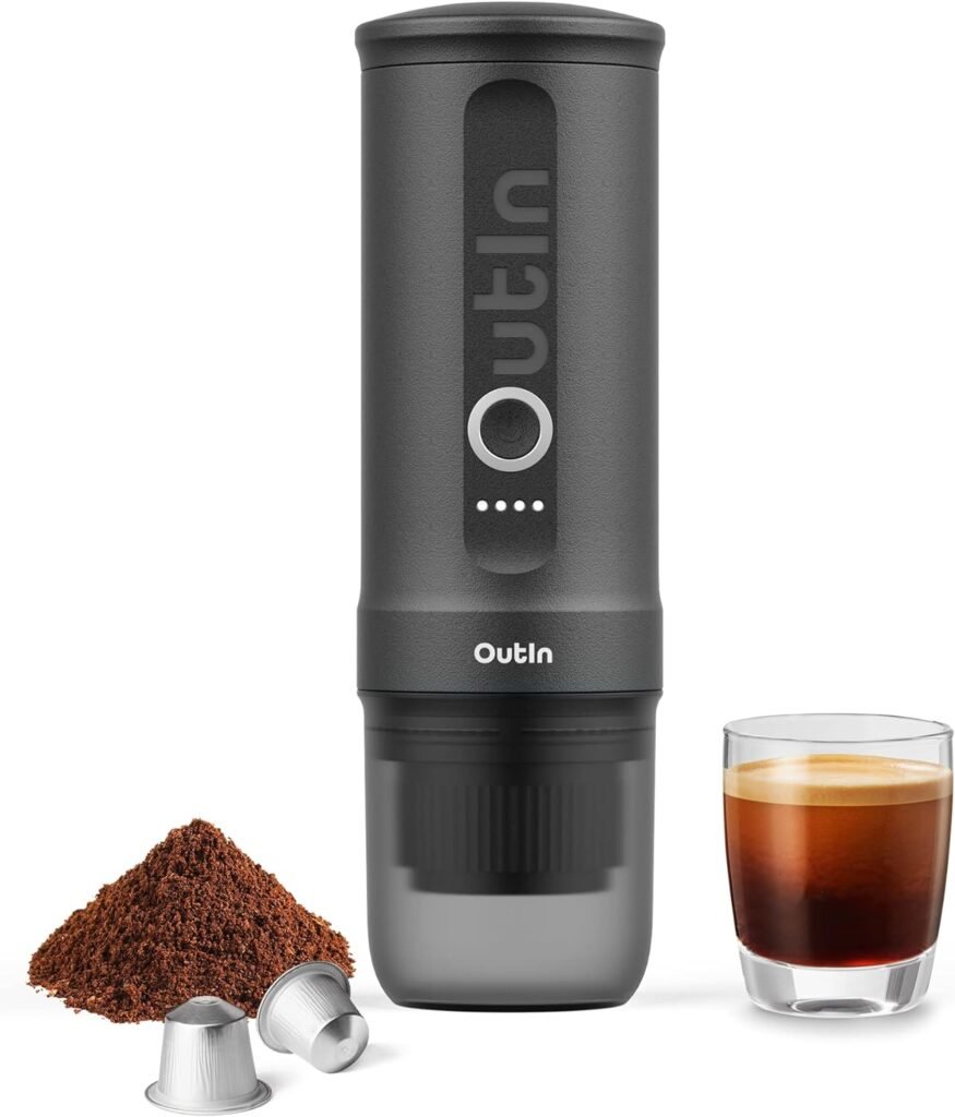 Outin Nano Portable Electric Espresso Machine with 3-4 Min Self-Heating, 20 Bar Mini Small 12V 24V Car Coffee Maker, Compatible with NS Capsule  Ground Coffee for Camping, Travel, RV, Hiking, Office