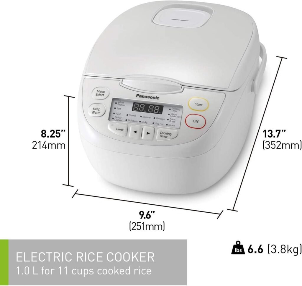 Panasonic 5 Cup (Uncooked) Rice Cooker with Pre-Programmed Cooking Options for Brown Rice, White Rice, and Porridge or Soup - 1.0 Liter - SR-CN108 (White)