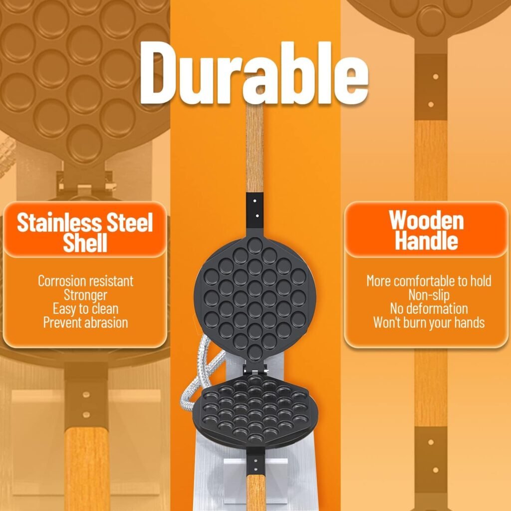 PYY Bubble Waffle Maker Commercial Waffle Maker Machine Non-stick Hong Kong Egg Waffle Maker for Home Use Stainless Steel Pancake Maker 180° rotate, 1500W 110V Electric Cone Maker 50-250℃/122-482℉
