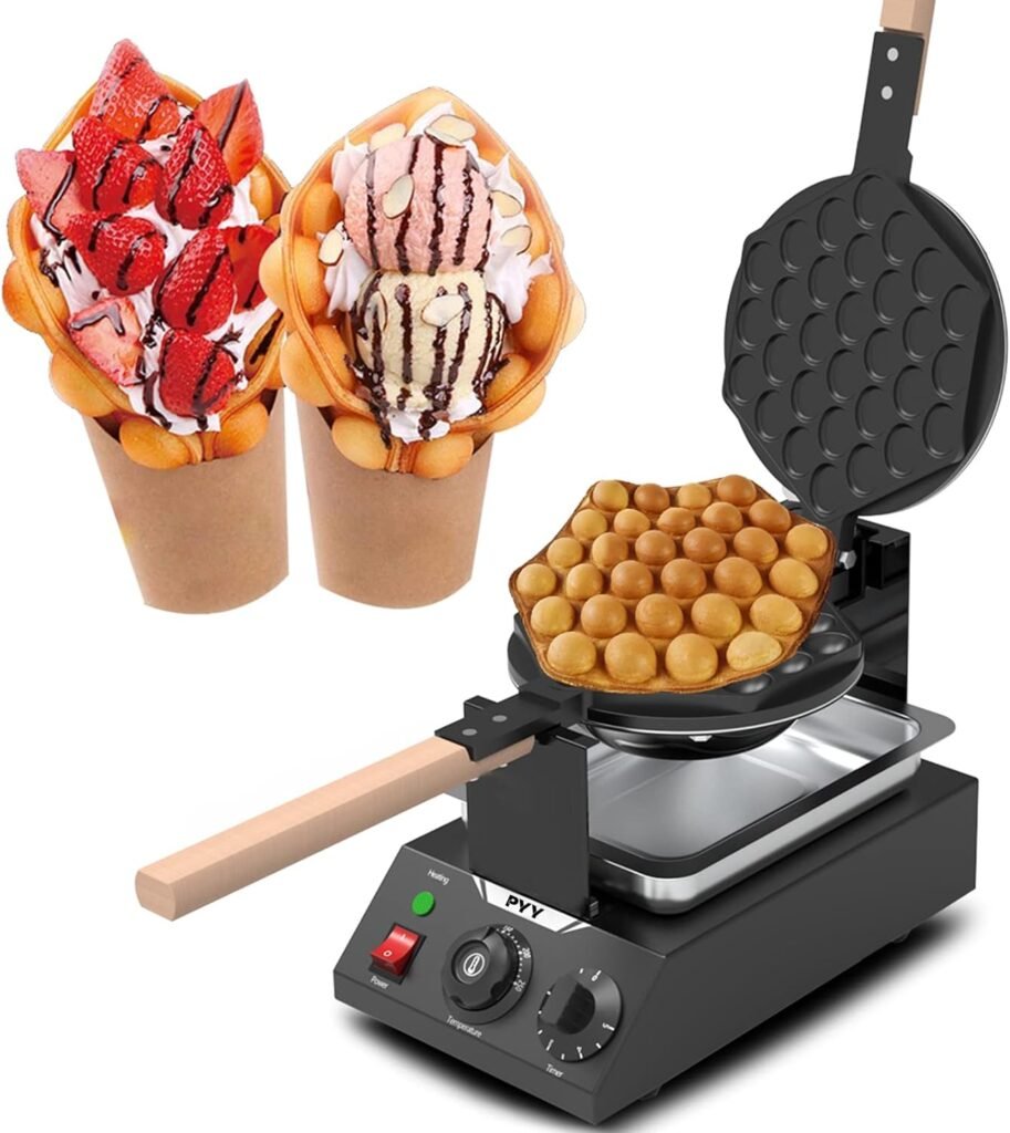PYY Bubble Waffle Maker Commercial Waffle Maker Machine Non-stick Hong Kong Egg Waffle Maker for Home Use Stainless Steel Pancake Maker 180° rotate, 1500W 110V Electric Cone Maker 50-250℃/122-482℉