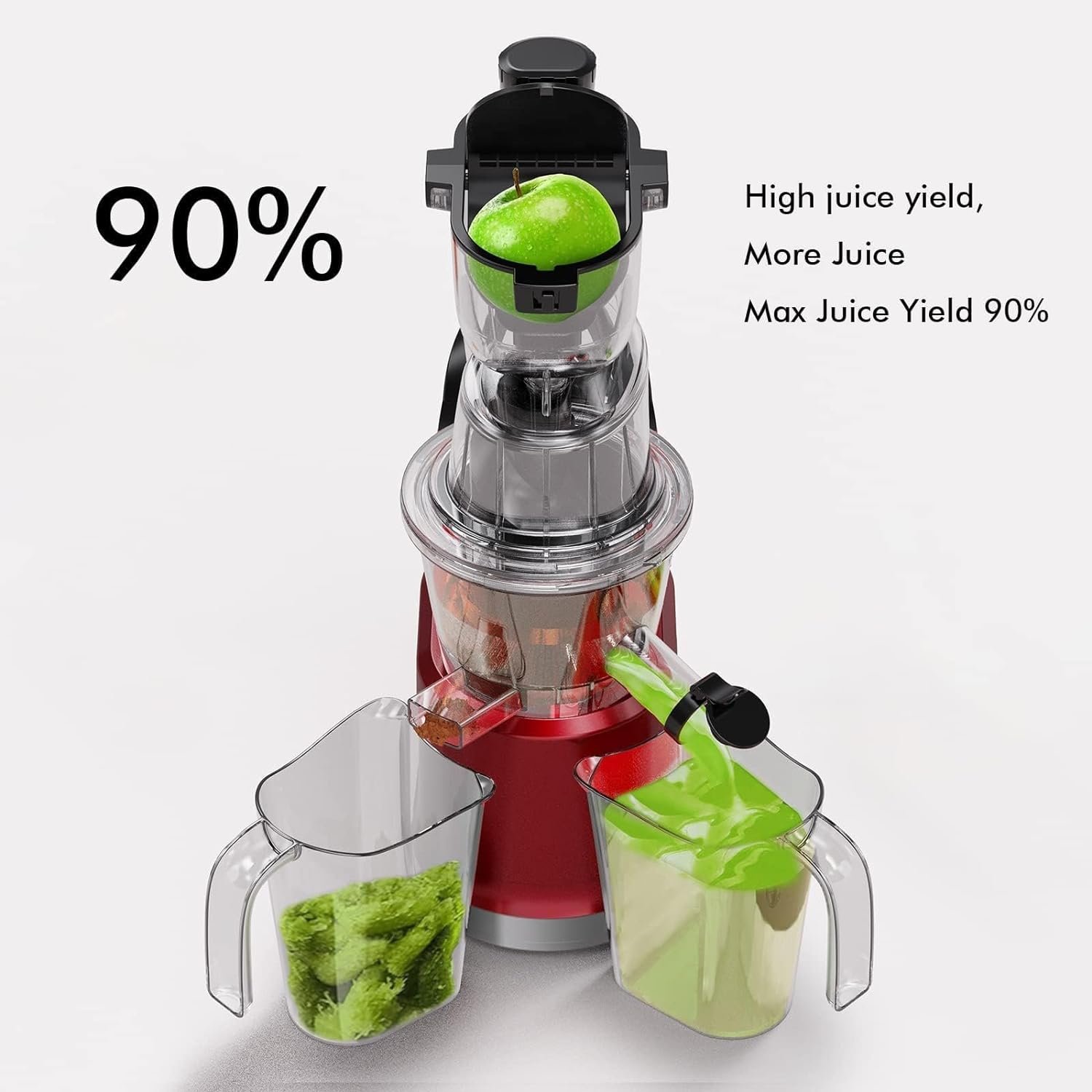 SIFENE Whole Juicer Machine, Vertical Cold Press Juicer with 3.2 Big Mouth, Easy to Clean, Extracts Juice from Whole Fruits and Vegetables - Red