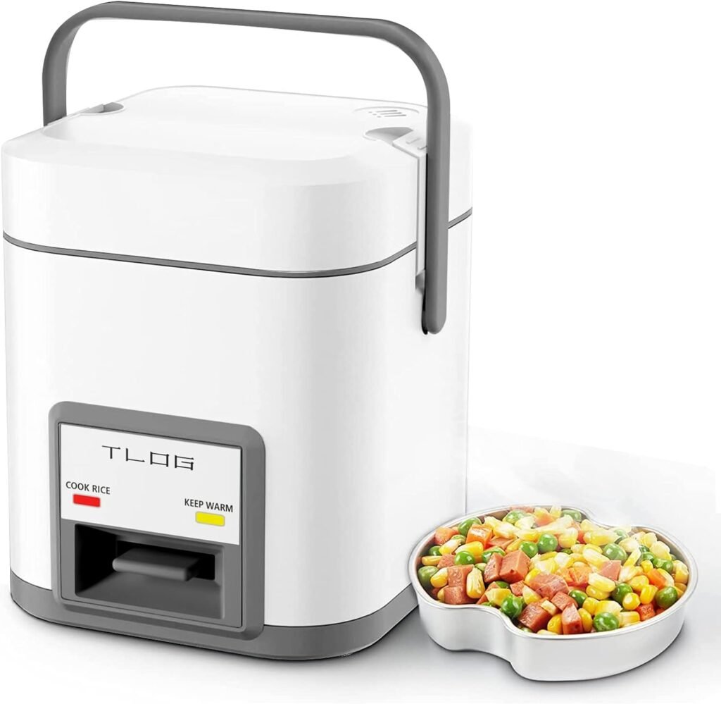 TLOG Mini Rice Cooker 2.5-Cup Uncooked(5-Cup cooked), Healthy Non-stick Coating 1.2L Small Rice Cooker for 1-3 People, Portable Travel Rice Cooker with Steam Tray, Rice Maker for Grains, White Rice, Oatmeal, Veggies