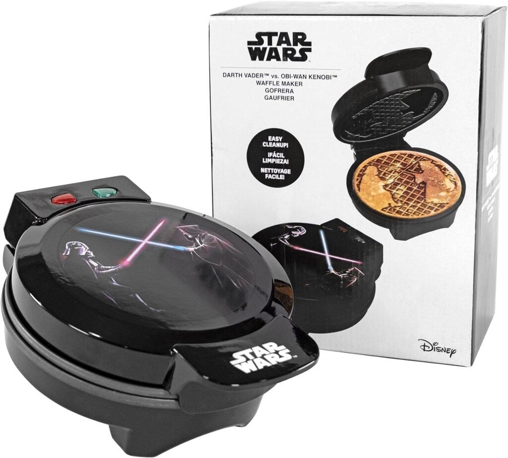 Uncanny Brands Star Wars Darth Vader vs. Obi-Wan Kenobi Waffle Maker- The Sith Lord  Jedi Master Battling on Your Waffles- Waffle Iron