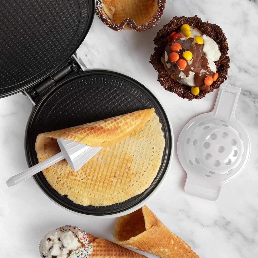 Waffle Cone and Bowl Maker for Homemade Ice Cream Cones - Includes Shaper Roller  Bowl Press - Electric Nonstick Waffler Iron Machine, Holiday Dessert Fun, Unique Birthday Gift Treat for Kids, Adults