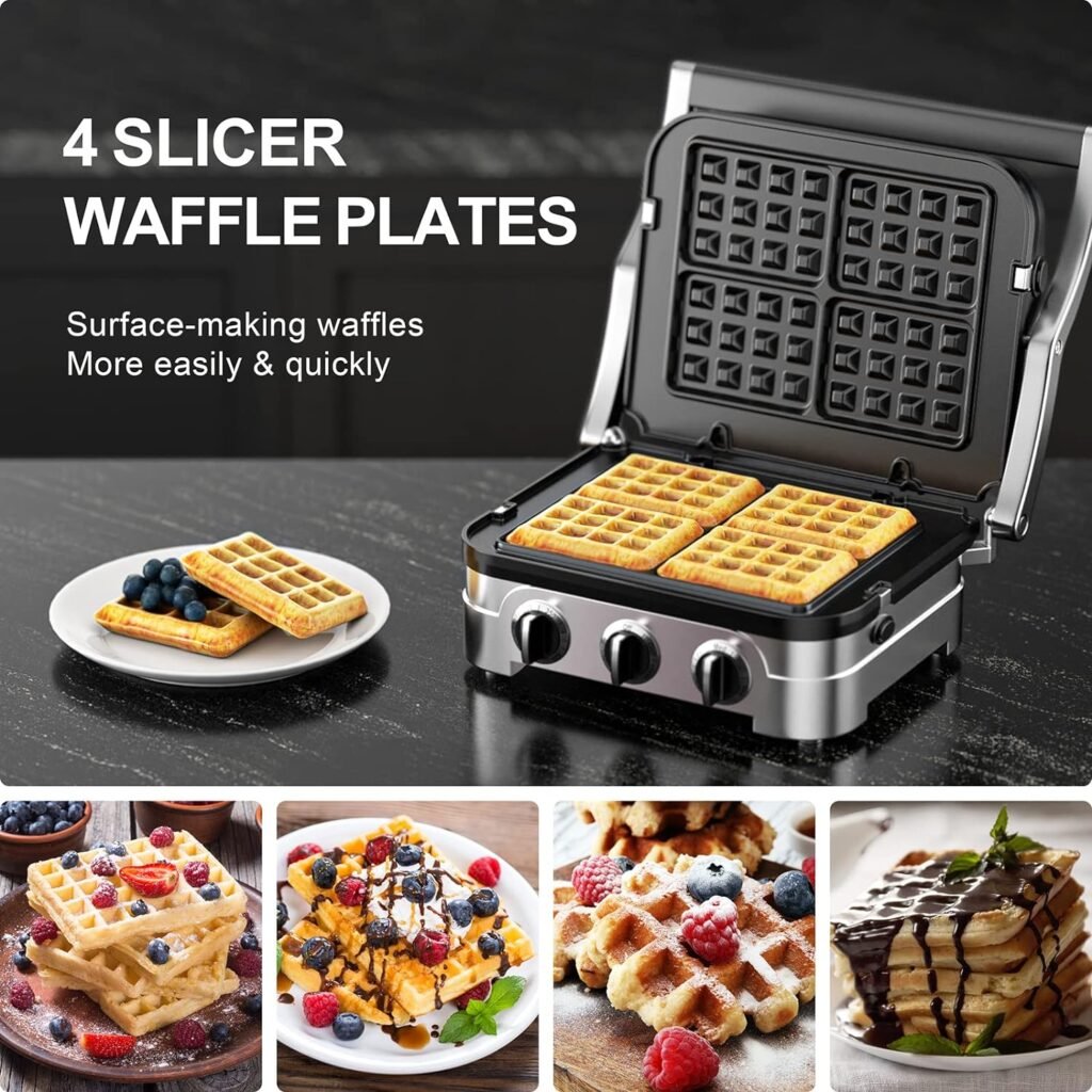 Waffle Plates Only for Cuisinart Griddler GR-4N, GR-5B, GR-6 and GRID-8N Series, 4 Slicer Cuisinart Griddler Waffle Plates, Nonstick Coating Baking Cuisinart Waffle Plates by FOCOllK