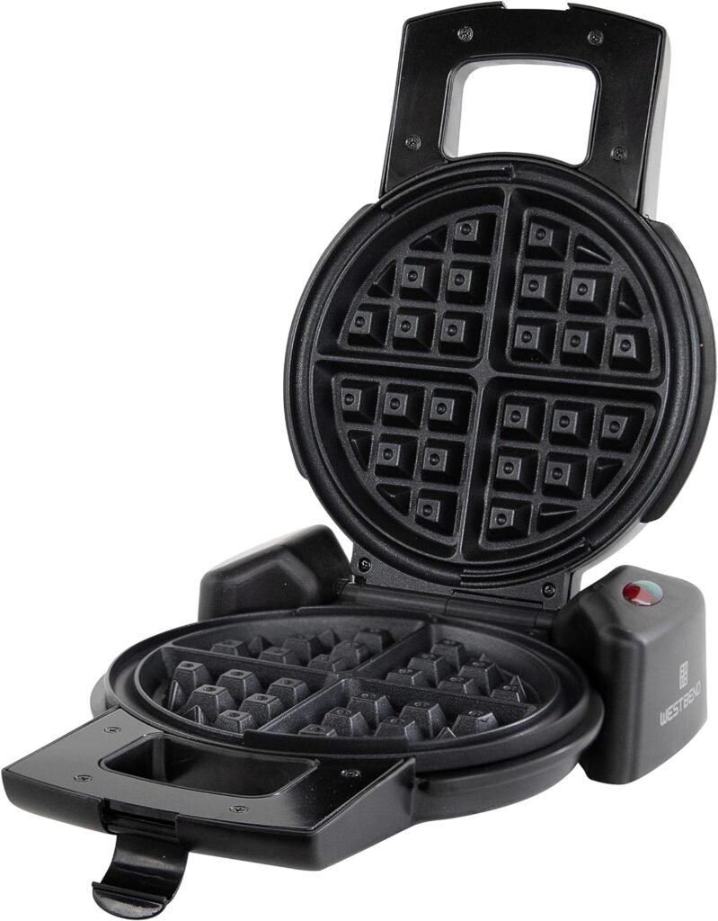 West Bend Waffle Maker, 7-Inch Belgian Waffle Iron 180-Degree Flip with PTFE-Free Non-Stick Plates, Vertical Storage and Non-Skid Rubber Feet, 1000-Watts, Black