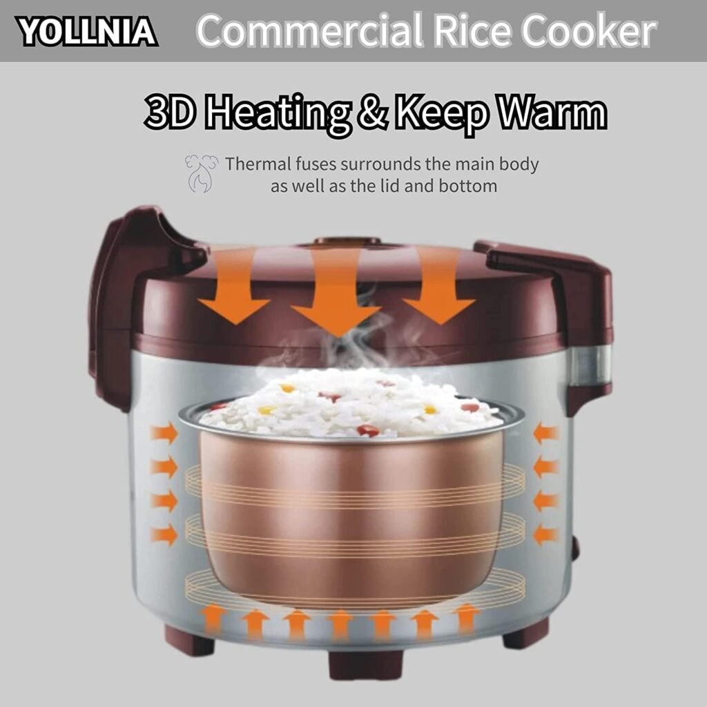 YOLLNIA commercial rice cooker  food warmer | 8.17Qt /45 CUPS Cooked Rice | 1200W Fast Cooking electric large capacity rice cooker for restaurant | Auto Keep Warm | Non-Stick Inner Pot