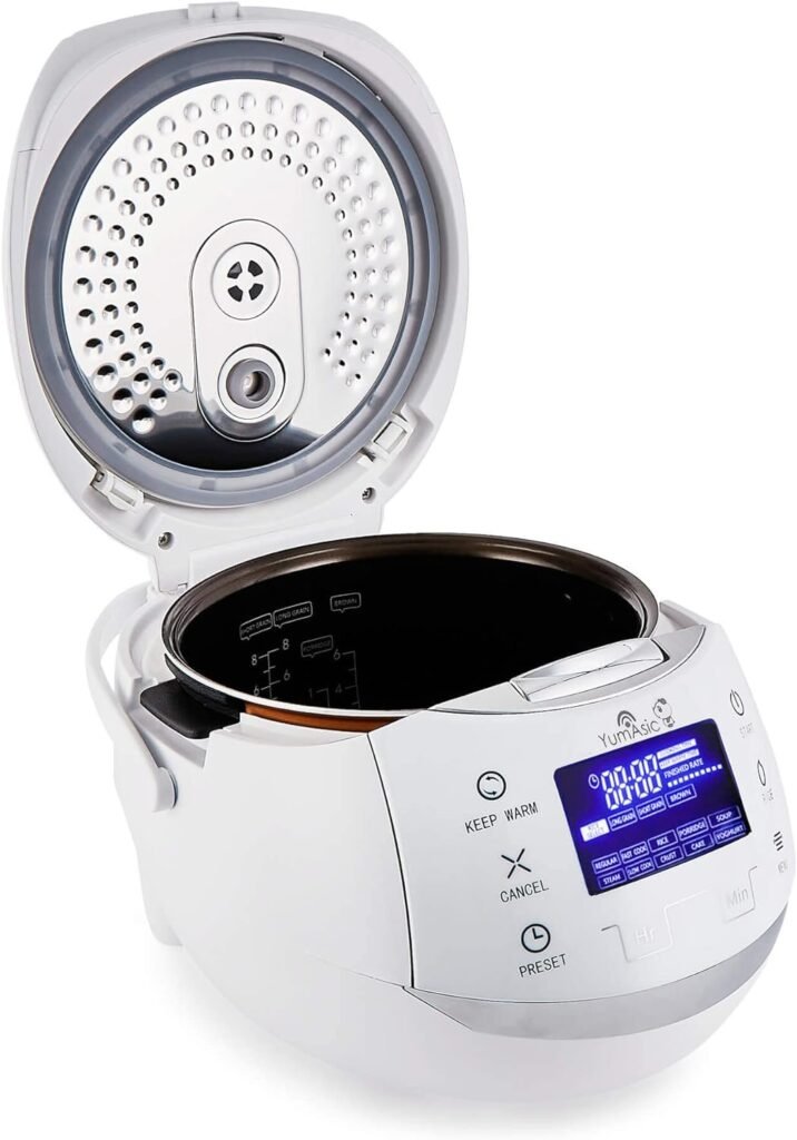 Yum Asia Sakura Rice Cooker with Ceramic Bowl and Advanced Fuzzy Logic (8 Cup, 1.5 Litre) 6 Rice Cook Functions, 6 Multicook Functions, Motouch LED Display, 120V Power (White and Siver)