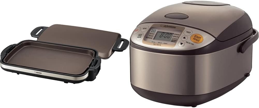 Zojirushi EA-DCC10 Gourmet Sizzler Electric Griddle,Stainless Brown  NS-TSC10 5-1/2-Cup (Uncooked) Micom Rice Cooker and Warmer, 1.0-Liter