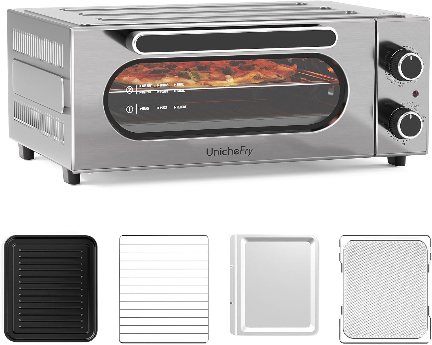 16QT Air Fryer Toaster Oven Combo 1800W, Unichefry Countertop Convection Oven Including Toaster, Broil, Air Fry,Timer/Auto Shutoff, 150°-450°F Temp Controls, 15L Capacity, Fit 9 Slices or 12 Pizza