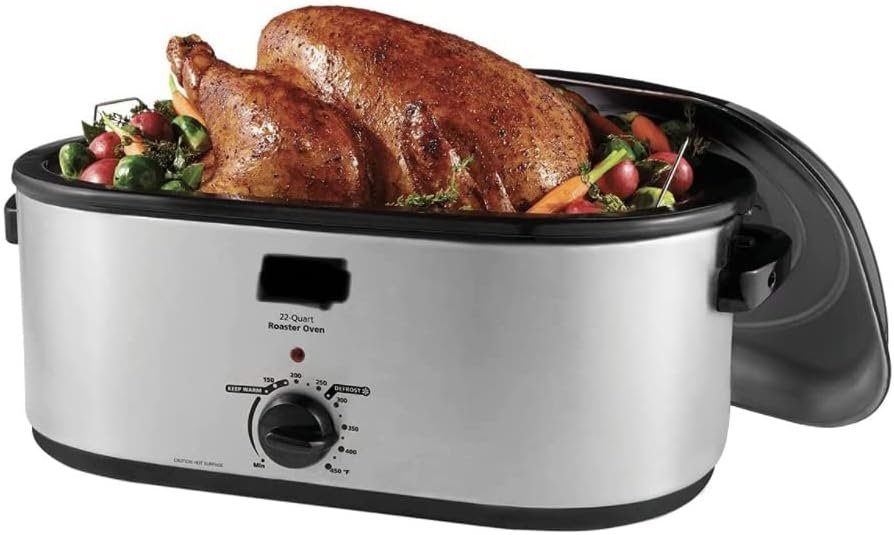 Aroma Roaster Oven/Electric Oven with Self-Basting Lid | 22 Qt, Stainless Steel
