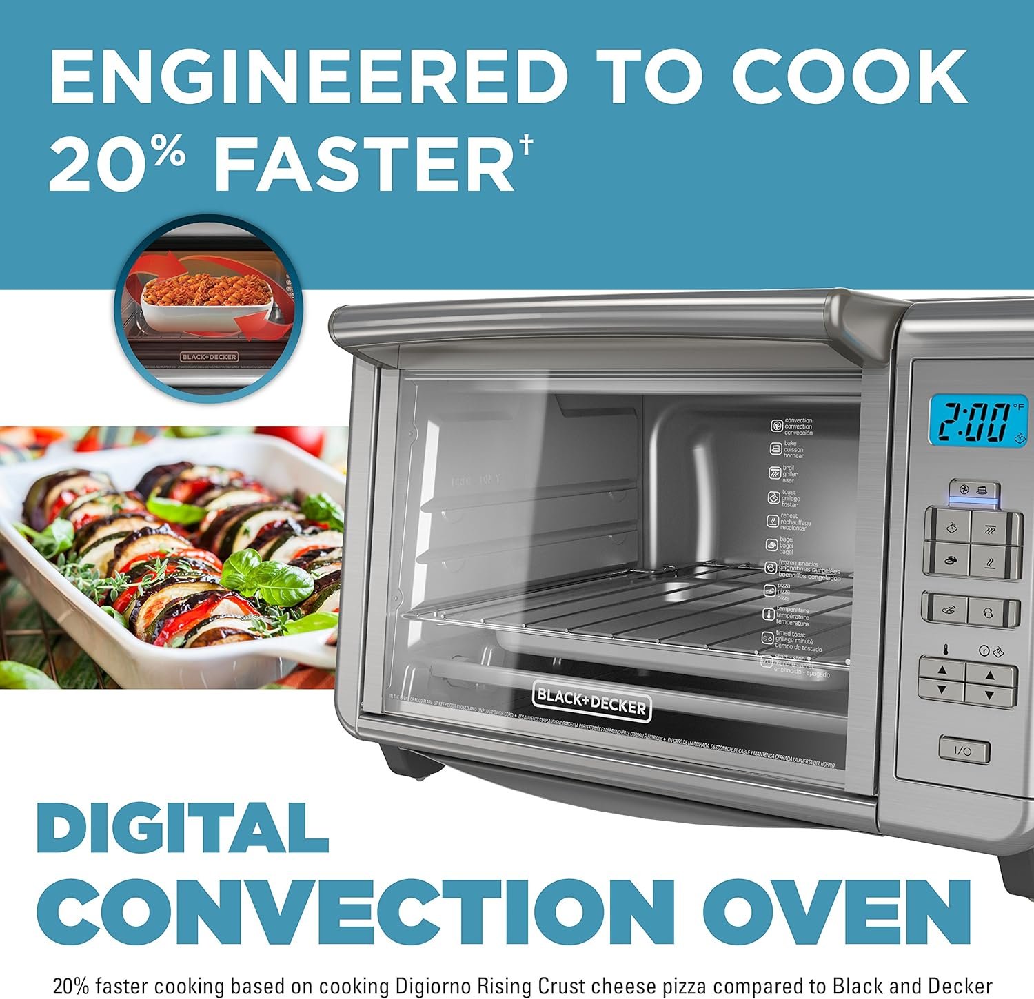 BLACK+DECKER 6-Slice Digital Convection Countertop Toaster Oven, Stainless Steel, TO3280SSD