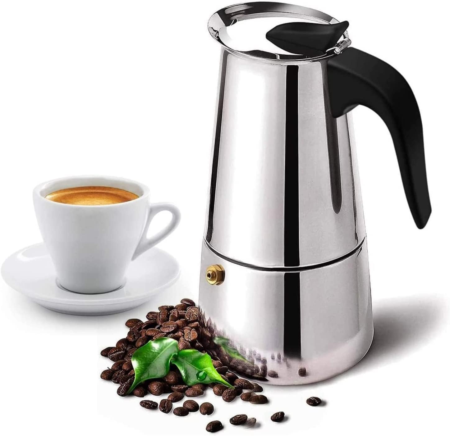 Coffee Pot, Stainless Steel Moka Pot Italian Coffee Maker 6 cup/10 OZ Stovetop Espresso Maker for Gas or Electric Ceramic Stovetop Camping Manual Cuban Coffee Percolator for Cappuccino or Latte
