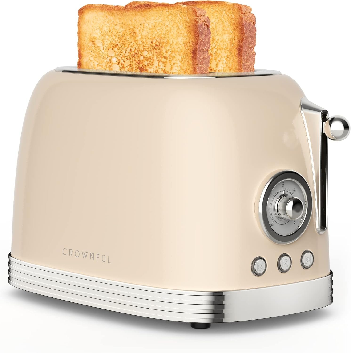 CROWNFUL 2-Slice Toaster, Extra Wide Slots Toaster, Retro Stainless Steel with Bagel, Cancel, Defrost, Reheat Function and 6-Shade Settings, Removal Crumb Tray, Cream