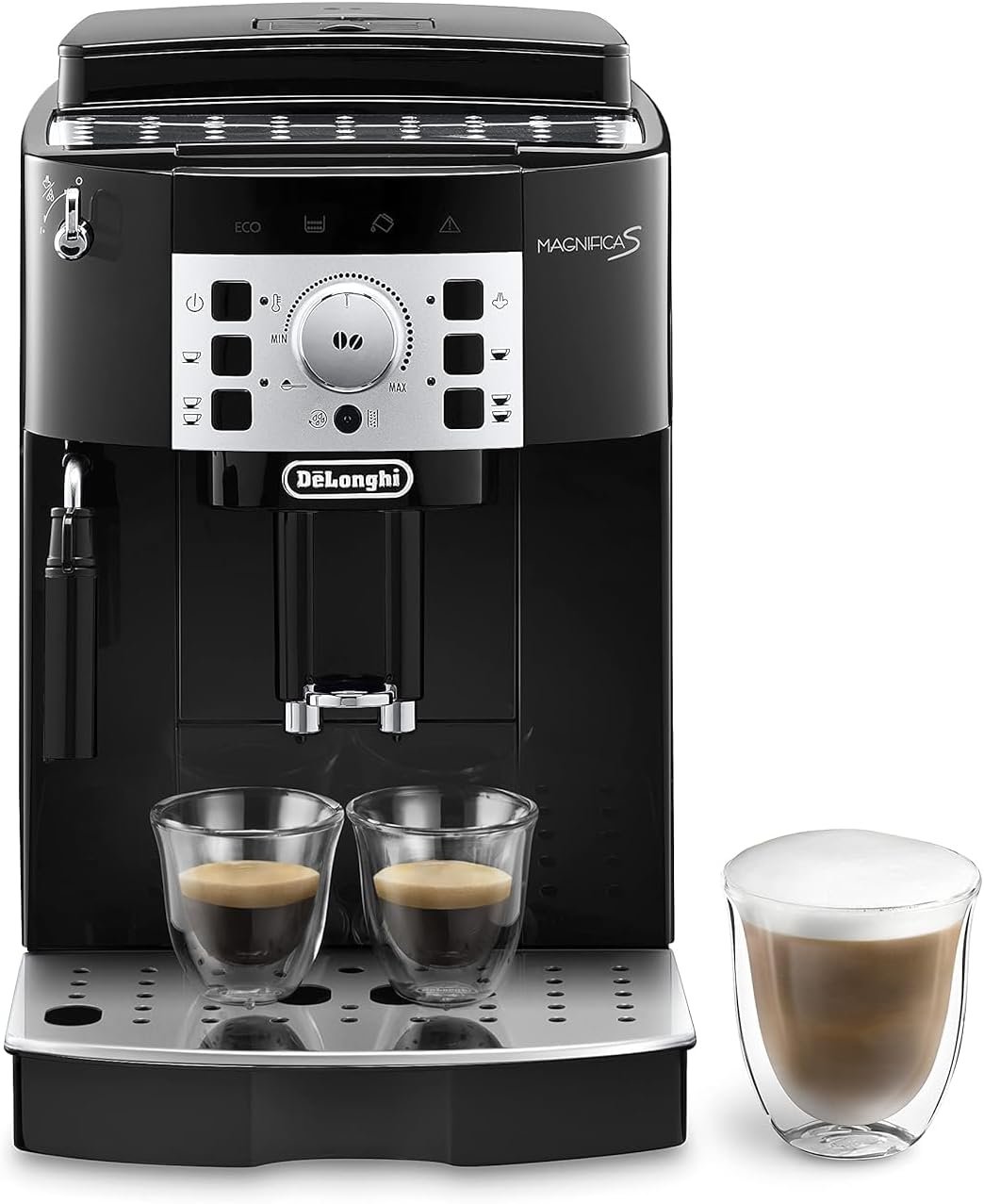 DeLonghi Magnifica S ECAM22.110.B, Coffee Maker with with Milk Frother, Automatic Espresso Machine with 2 Hot Coffee Drinks Recipes, Soft-Touch Control Panel, 1450W, Black