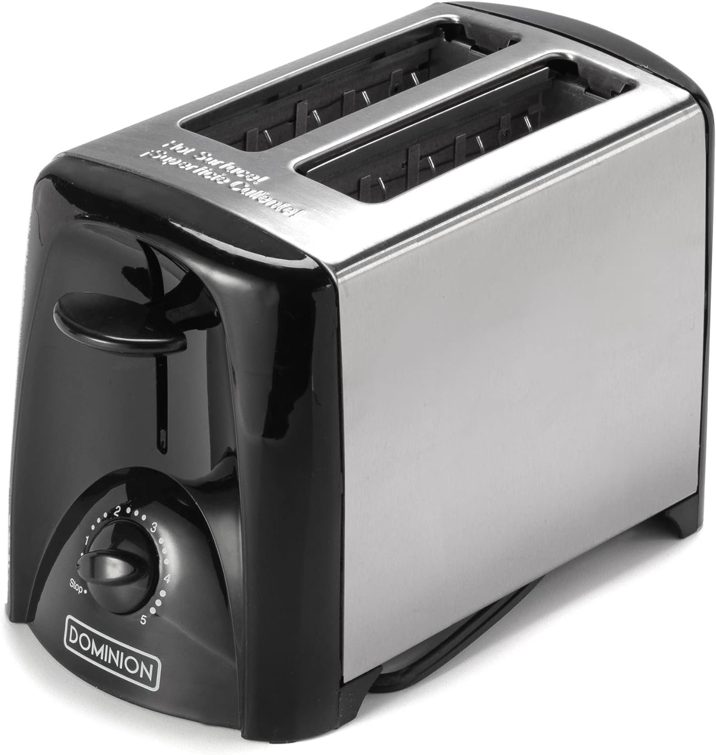 Dominion 2-Slice Toaster with Shade Control, Slide-Out Crumb Tray, Auto-Shutoff, Toast Lift, Brushed Stainless Steel/Black